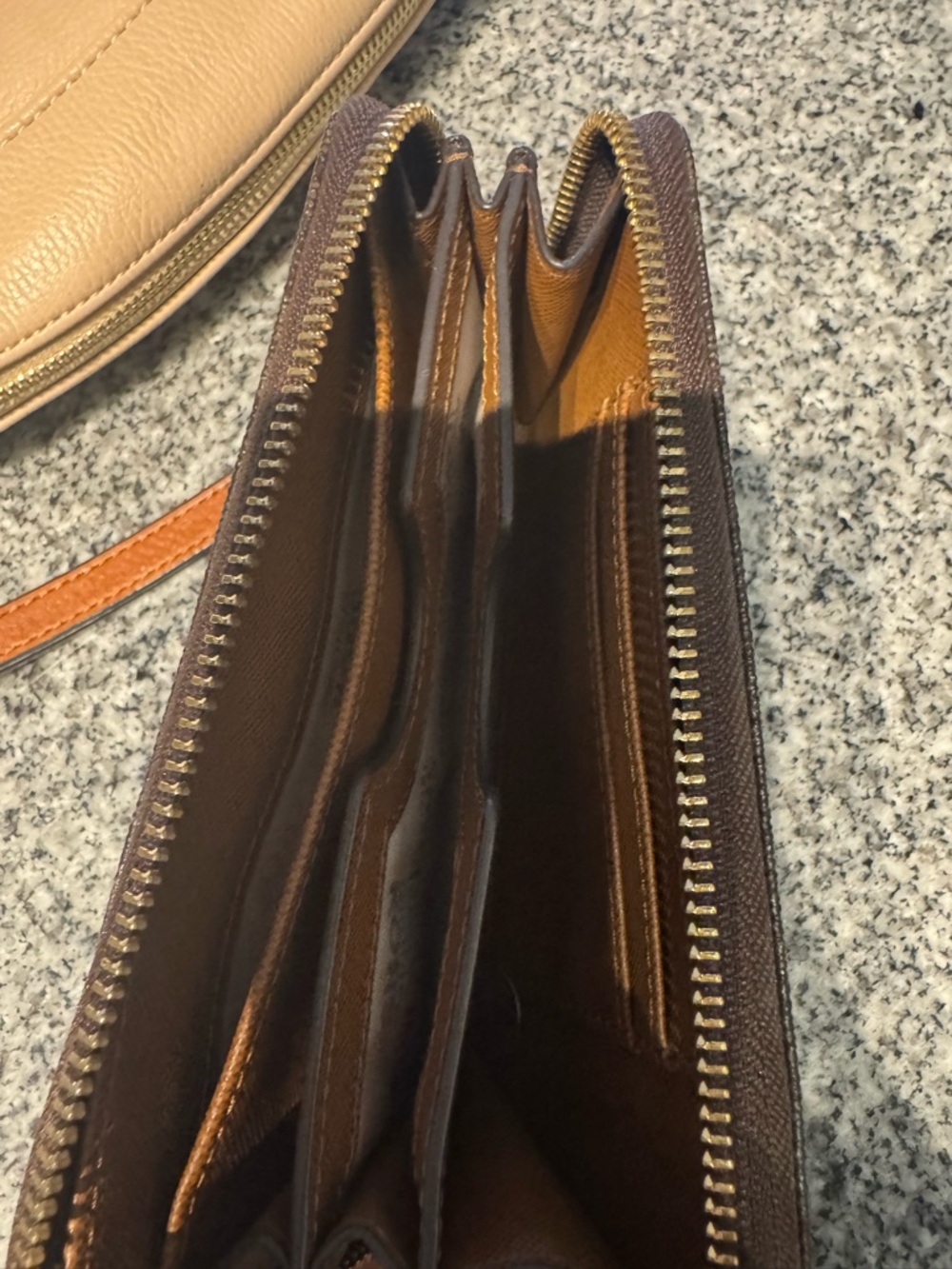 MICHAEL Michael Kors Dark Brown Zip-Around Leather Wallet with Gold Hardware
